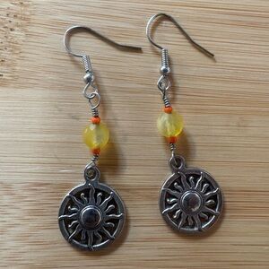 Sunburst Silver and Yellow Earrings